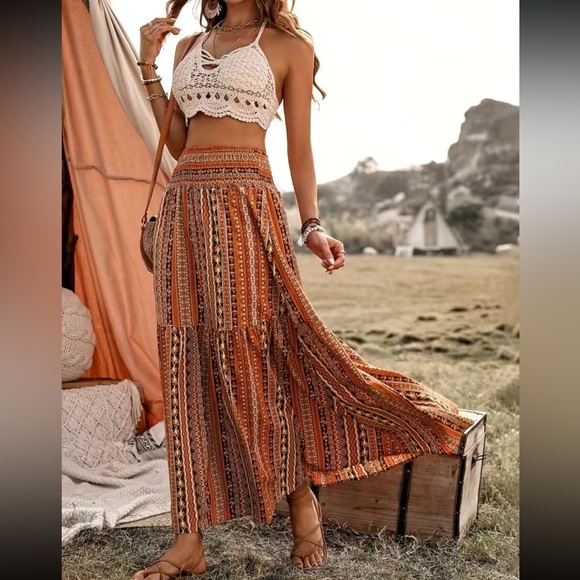 Boho tribal  print elastic waist maxi skirt - Picture 5 of 5
